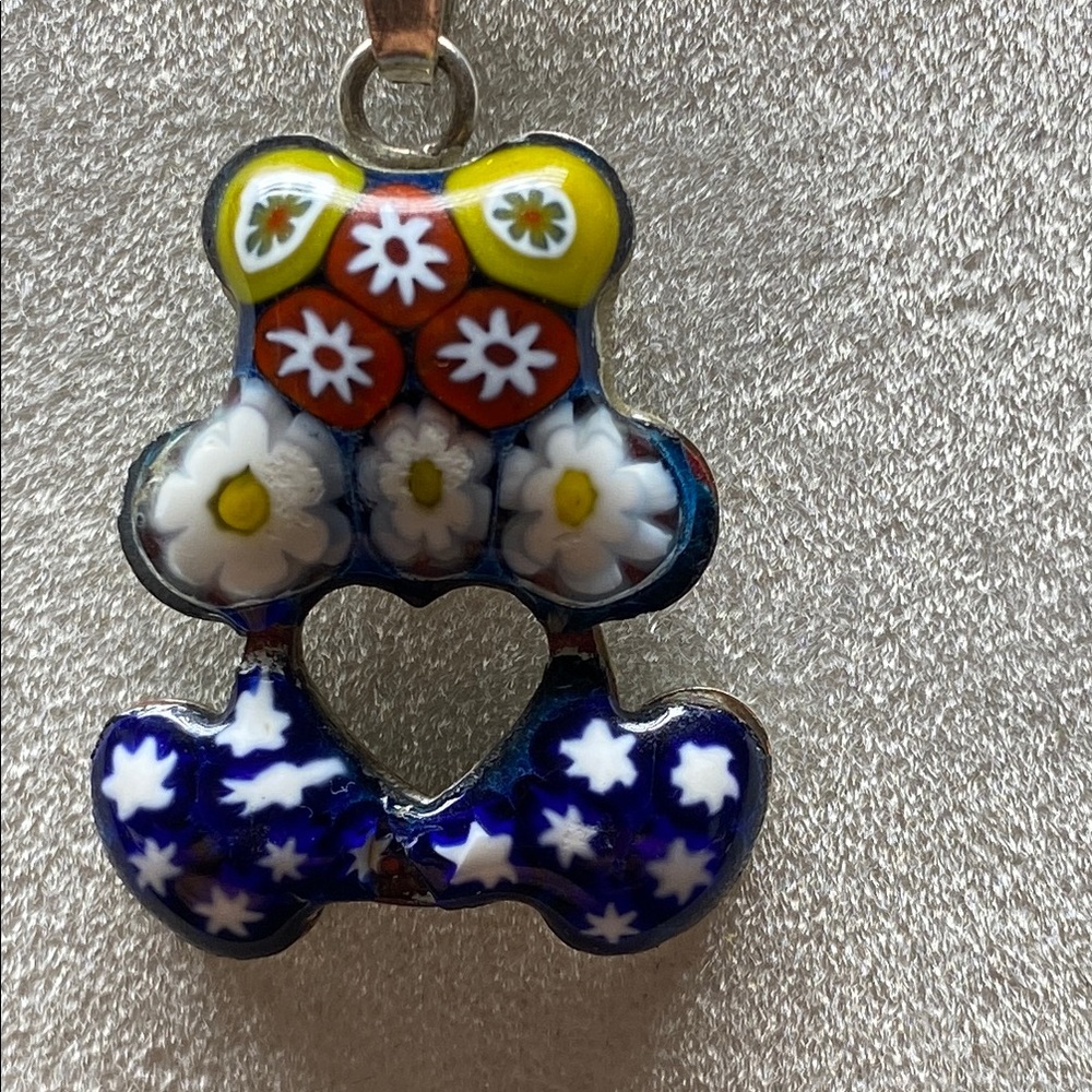 Vintage Colorful 925 Bear Pendant Necklace